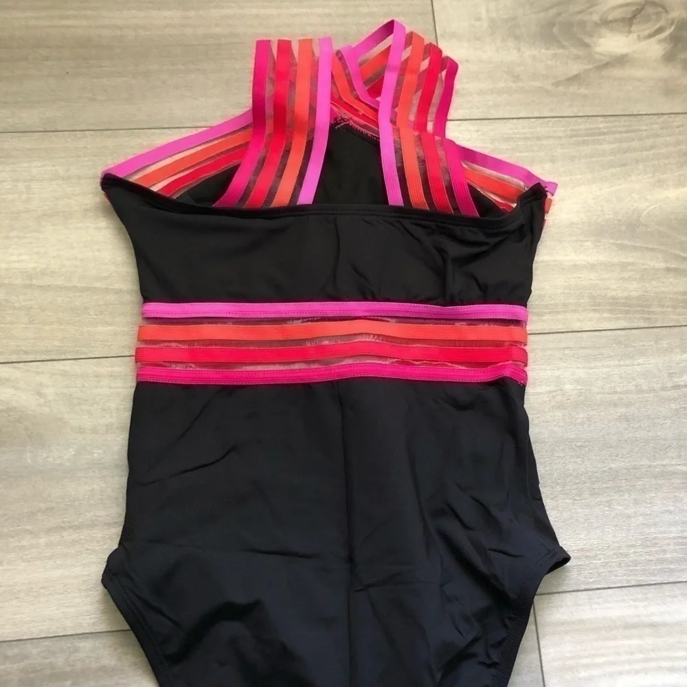 New Kenneth Cole High Neck Cross Front Banded One Piece Swimsuit S
